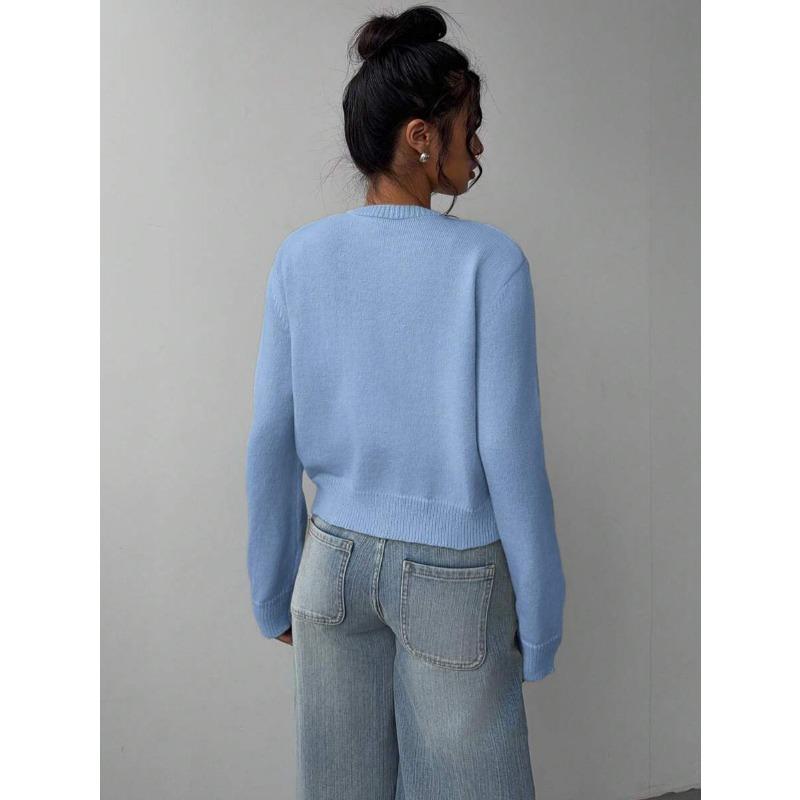 Кардиган свитер с круглым вырезом и длинными рукавами на пуговицах, повседневный простой вязаный женский жакет, однотонные свободные тонкие короткие пальто, осень-зима 2025