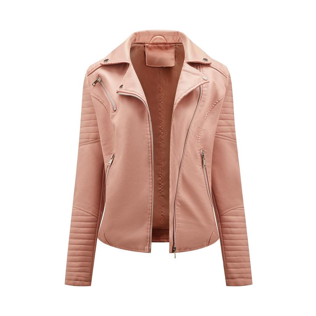 Lapel Zipper Motorcycle Leather Jacket for Women European and American Style Slim Fit Short PU Leather Jacket Fashion