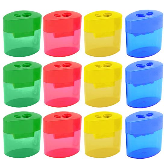 Double Hole Pencil Sharpener with Lid Plastic Manual Pencil Sharpener Portable Colored Pencil Sharpener for Kids Adults Students School Office
