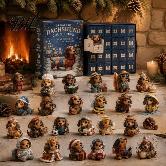 Acrylic Collectible Figurines 24 Days Advent Calendar 2026, Mini Highland Cow/Horse/Dog Figures Christmas Countdown Dolls Set Calendar, 2D Hanging