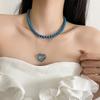 2026 New Blue Crystal Heart-shaped Bead Necklace for Women Long Layered Sweater Chain