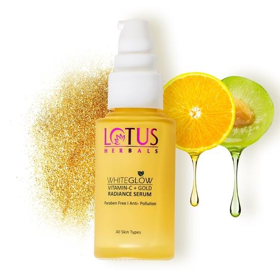 Сыворотка для лица Lotus Herbals WhiteGlow с витамином C и золотом для сияния | Уменьшает пигментные пятна | Усиливает сияние | Без парабенов | 30 мл