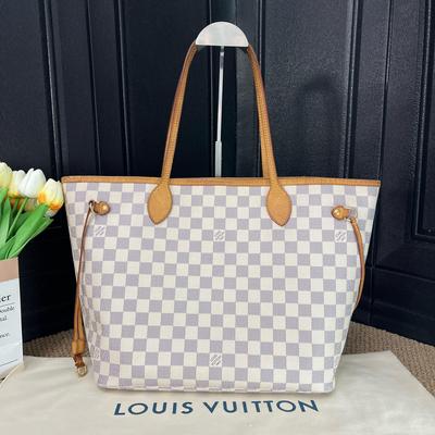 [Б/У] Сумка-тоут Neverfull Mm из клетчатого канваса с кожаной отделкой - Хорошее состояние #WBX35U