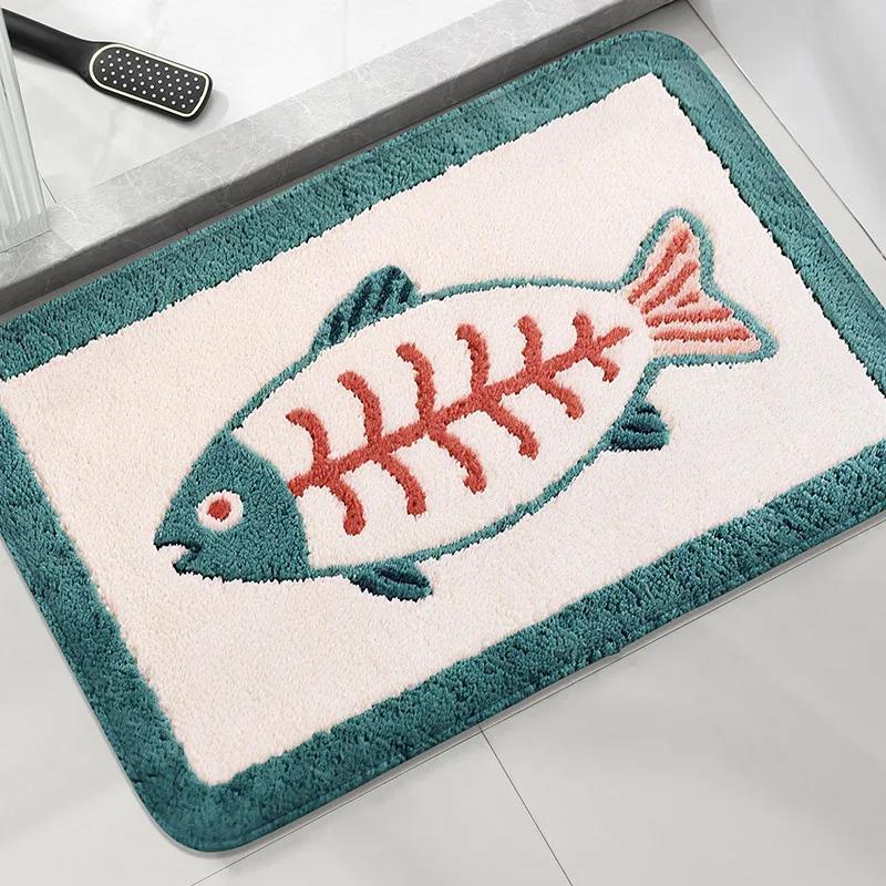 Kawaii Sea Turtle Bath Mat, Soft Flannel Non-Slip Floor Mat for Bathroom Shower, Ocean Decor Carpet Home Decoration