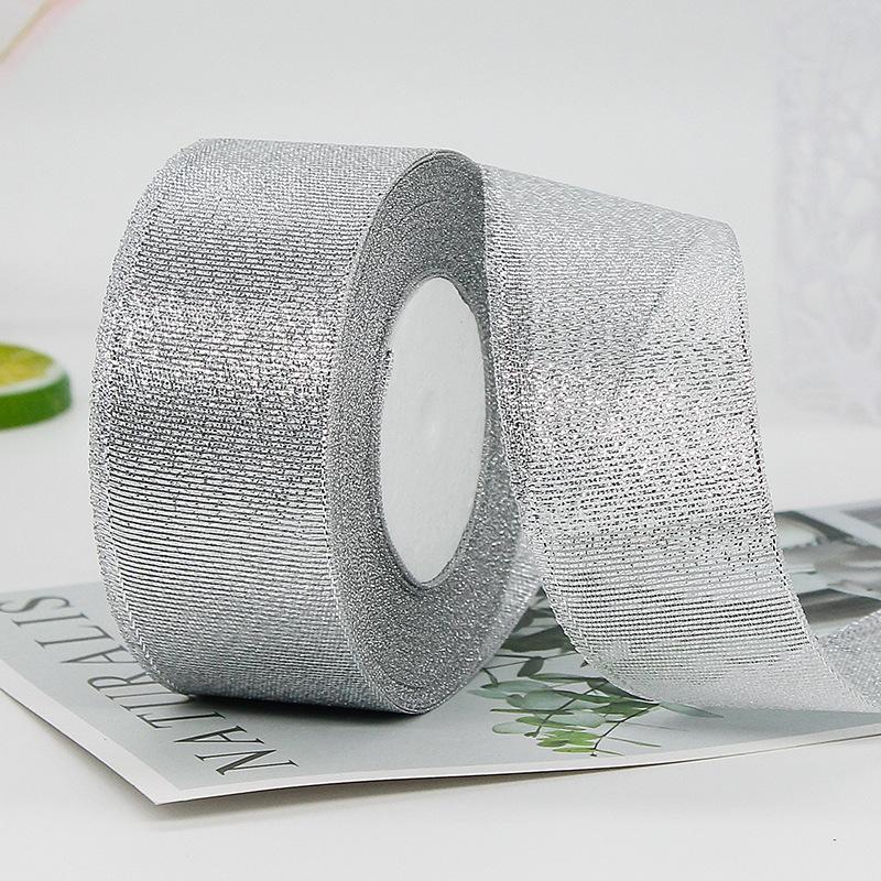 22meters/roll 6/10/15/20/25/40/50mm Gold Silver Glitter Ribbon Wedding Cake Gift Decoration Craft Supplies Organza DIY Ribbon
