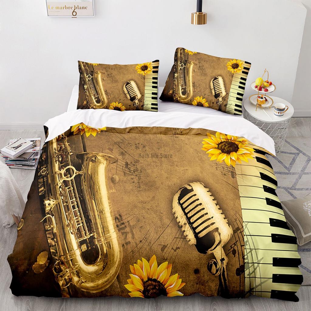 Модный постельный комплект Пианино Гитара 3D принт Музыка Пододеяльник с наволочкой Постельные принадлежности для дома Декор спальни Комплект пододеяльника