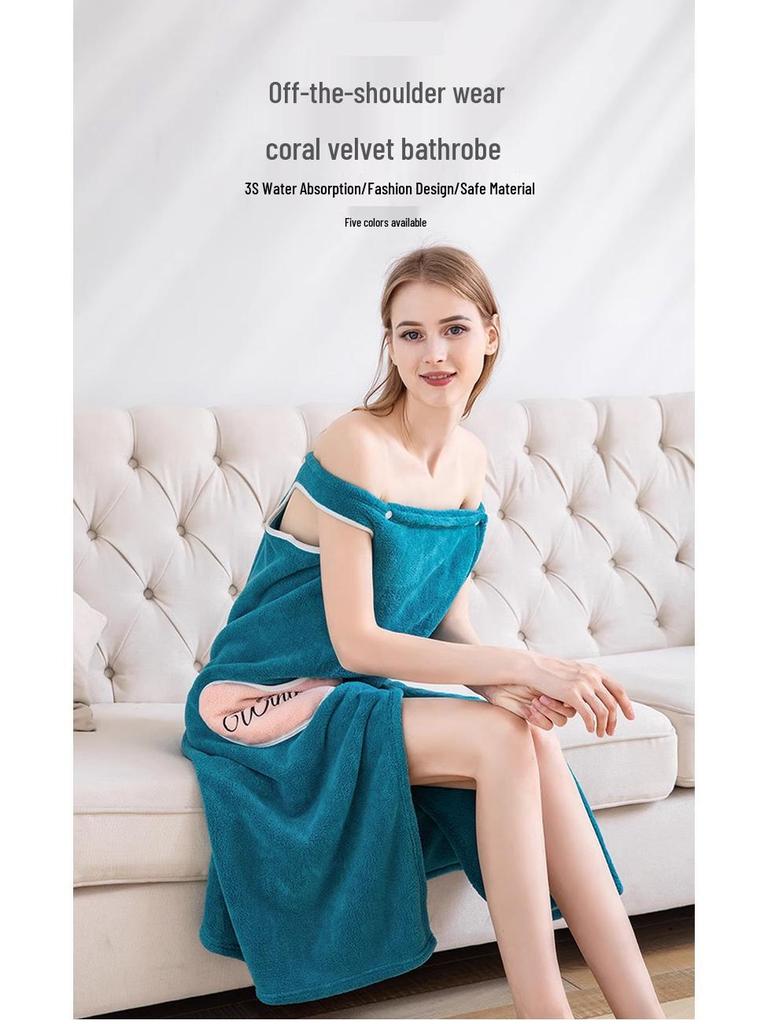 Женский банный халат из кораллового флиса с вышивкой в виде звезд, с открытыми плечами
