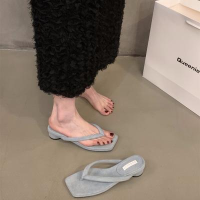 Туфли-шлепанцы на грубом каблуке серебристого цвета, женская обувь, новинка 2024 года, французские маленькие босоножки, босоножки с носками