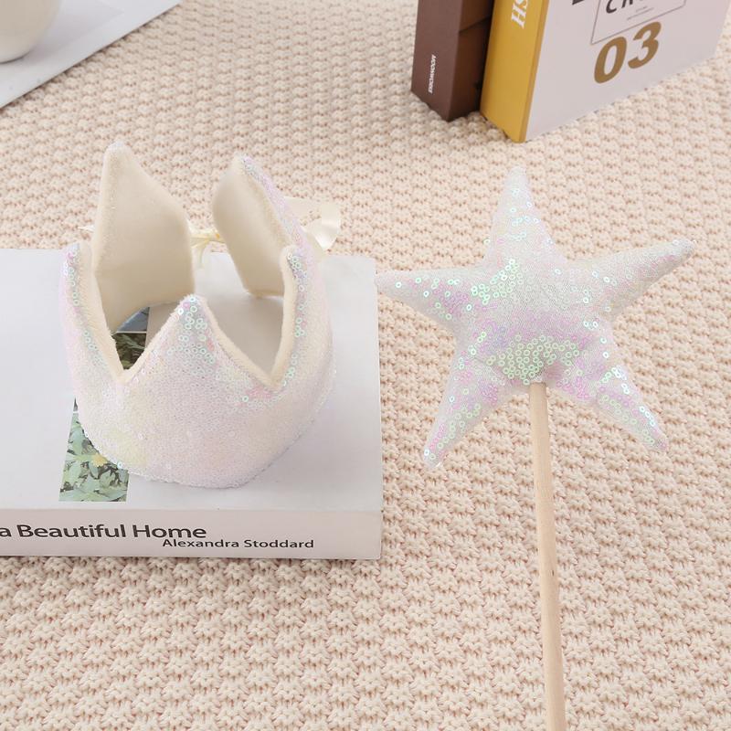 Ins Baby Shower Girl Glitter Pink Crown Boy Birthday Party Headwear Stage Performance Headband Star Fairy Stick