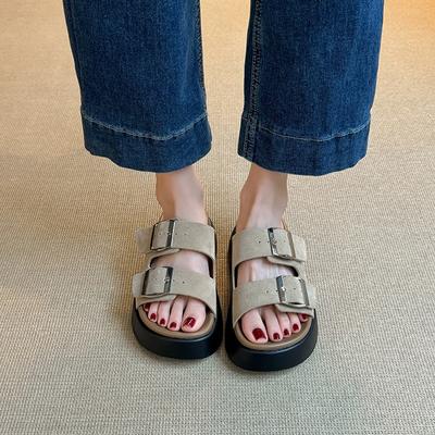 Натуральная кожа~~ Тапочки женские летние для улицы новые на мягкой подошве на толстой подошве с ремешком повседневные универсальные крутые тапочки