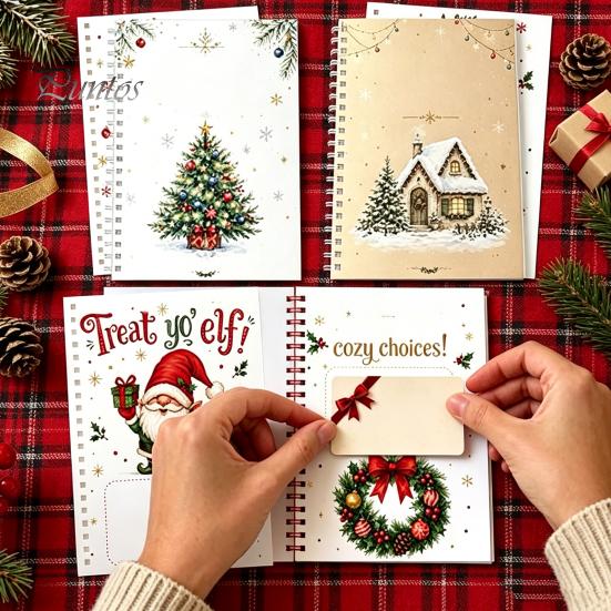 Gift Card Organizer Holder Christmas Book, 8x6 Inch Spiral Bound Holiday Keepsake Booklet, Festival Storage Book Merry Greeting Album for Xmas