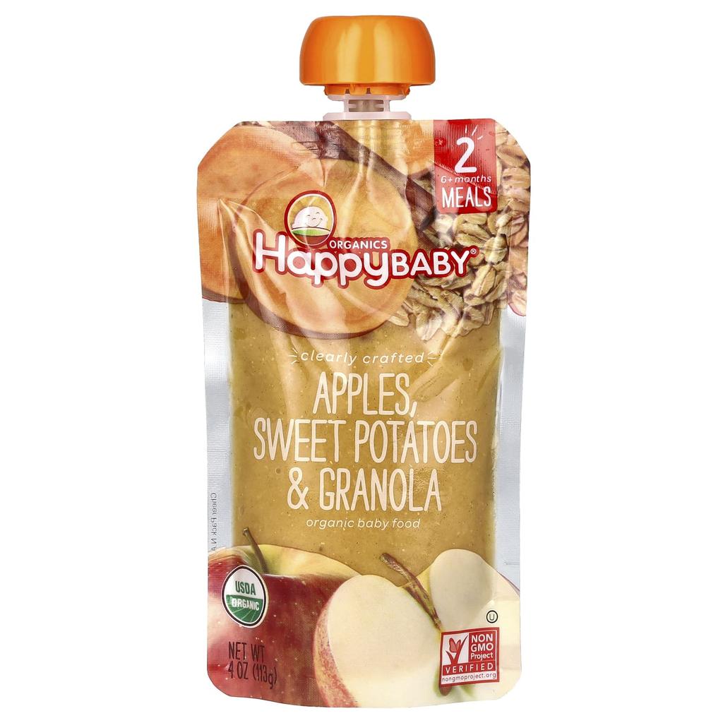 Happy Family Organics, Happy Baby, Органическое детское питание, Возраст 6+, Яблоко, Сладкий картофель и Гранола, 4 унции (113 г)