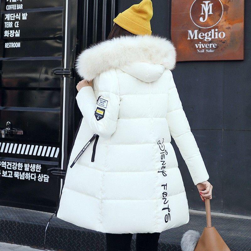 Women's Mid-Length Cotton Jacket, 2025 Korean Style, Mint Mambo, Long Slim Fit with Fur Collar