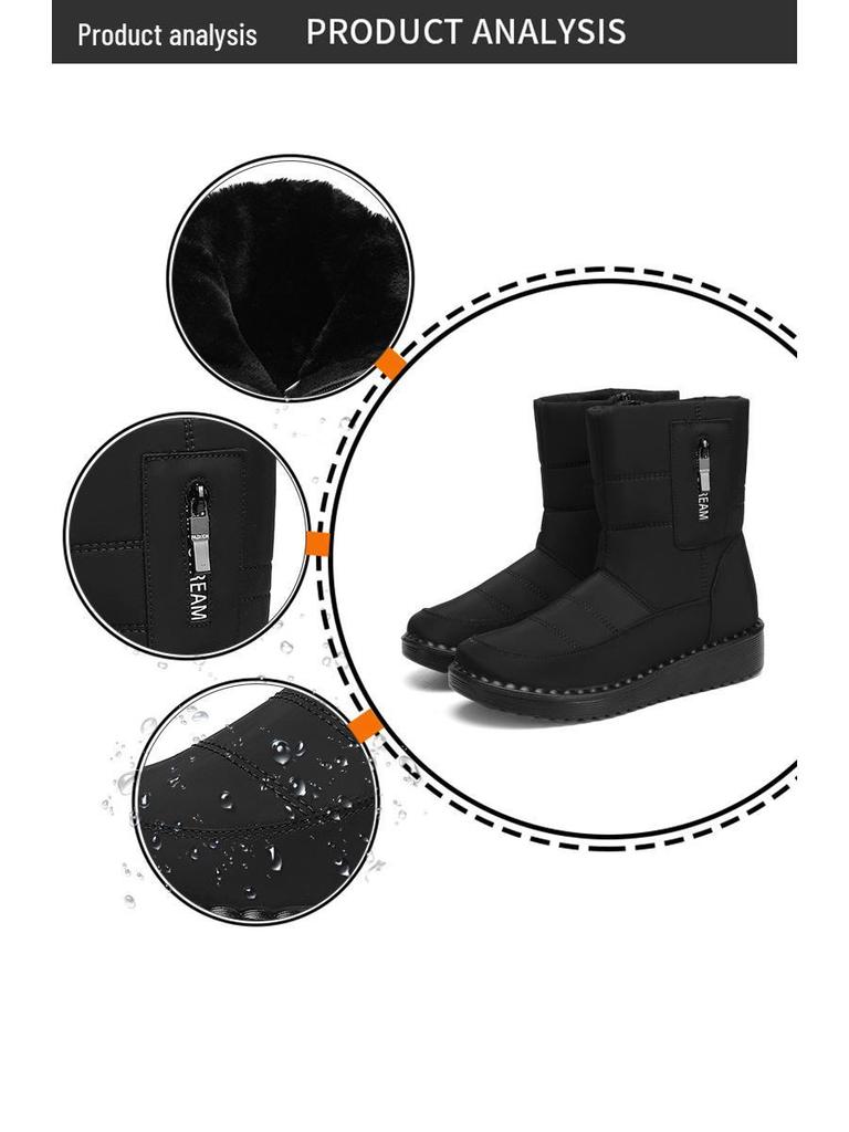 Женские зимние длинные сноубутсы на флисовой подкладке - Хлопок, Полиуретан, Теплые и Утепленные для Занятий Спортом на Открытом Воздухе