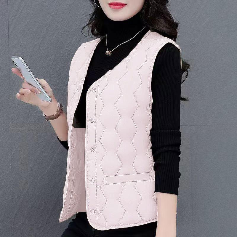Autumn and Winter Women's Vest Liner, Light Feather Velvet Down Cotton Vest Thermal Vest, Slim-fitting Short Collar Vest