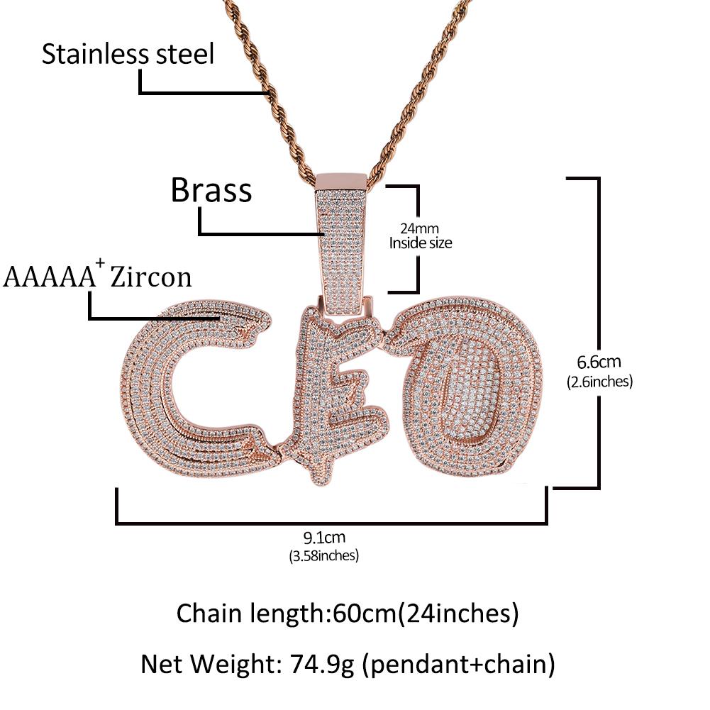 THE BLING KING Custom Bold Brush Font Letter Name Pendant Necklace Micro Paved Out Cubic Zirconia Chain Necklace Hiphop Jewelry