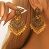 2 Pieces Of Women's Retro Ethnic Bohemian Style Hollow Out Bell Tassel Earrings, Summer Beach Earrings, Dating Party Holiday Gif