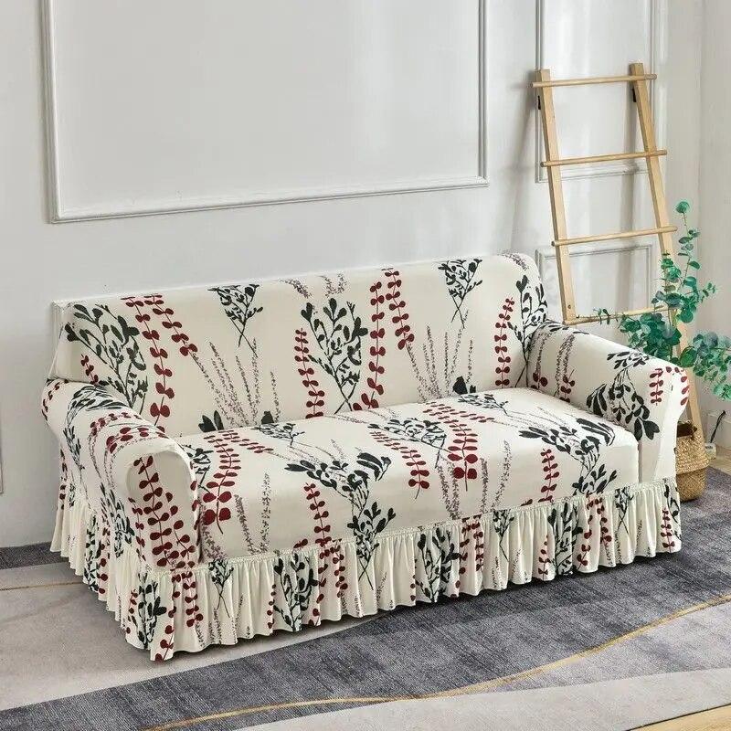 Flower Style Elastic Sofa Cover Double Sofa Large Skirt Full Cover Four Seasons Universal Set Full Set Sofa Cover Cloth Cushion