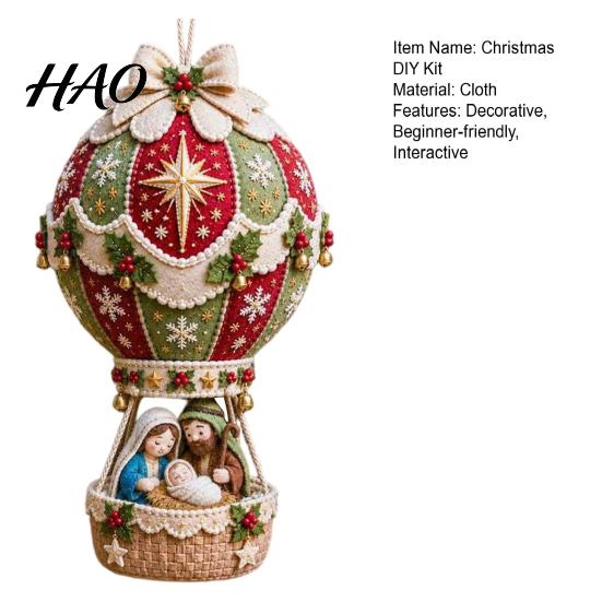 Holiday Handmade Gift Sets DIY Christmas Hot Air Balloon Hanging Ornament Kit, 3D Fabric Craft Festive Home Decor Ornaments Project with Santa