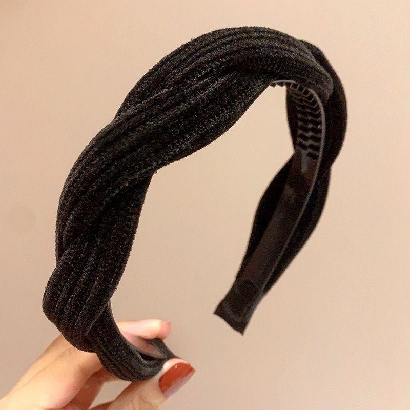 New Simple Wide Side Edge Fabric Hair Band Women Fashion Korean Retro Braided Headband Solid Knot Hoop Girls Hair Accessories