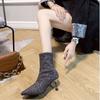 Fashion Women's Ankle Boots Sequin Pointed Toe Silver Pu Hot Booties Comfortable and Elegant On Offer Footwear Boot Female Short Shoes
