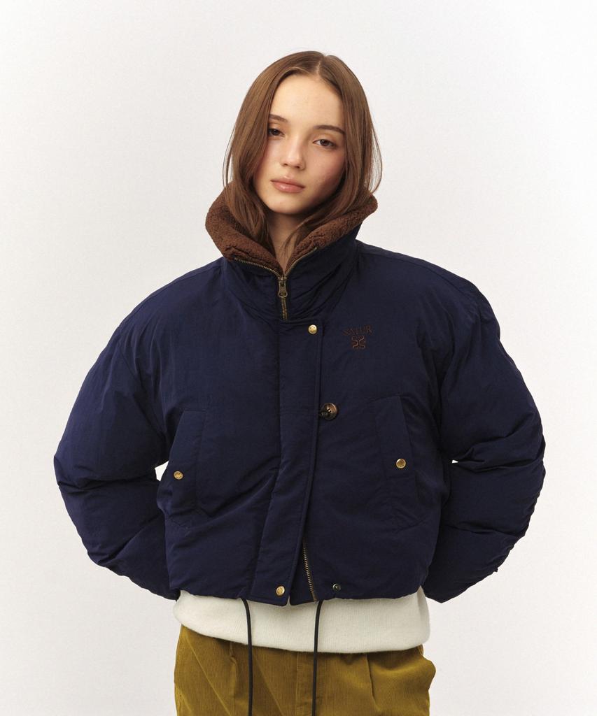 SATUR (W) Wide Collar Crop Padded Jacket Navy