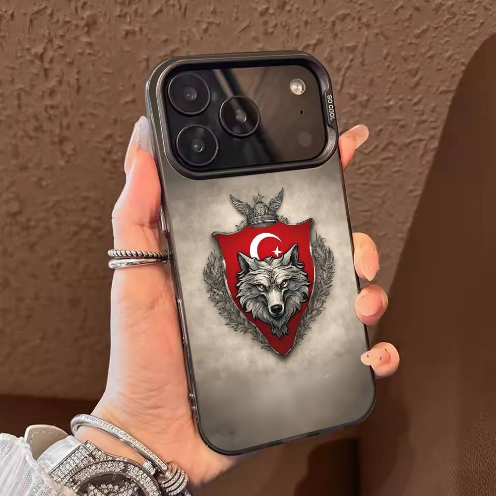 Чехол для телефона 'Турецкий Волк Турция Флаг' для iPhone 17,16,15,14,13,12,11,Pro Max,Plus Конфетный Серебряный Чехол
