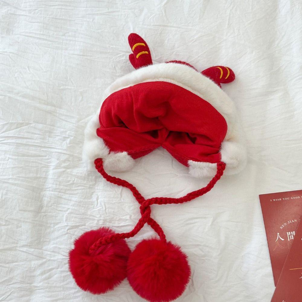 Hairball New Year Lion Cap Embroidery Cap Kids Beanie Cap Unique Children Fleece Hat Ear Protector