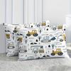 Cartoon Construction Vehicle Duvet Cover Set 3 Pieces, White Kids Bedding with Trucks and Excavators, for Boys Girls Bedroom Decor