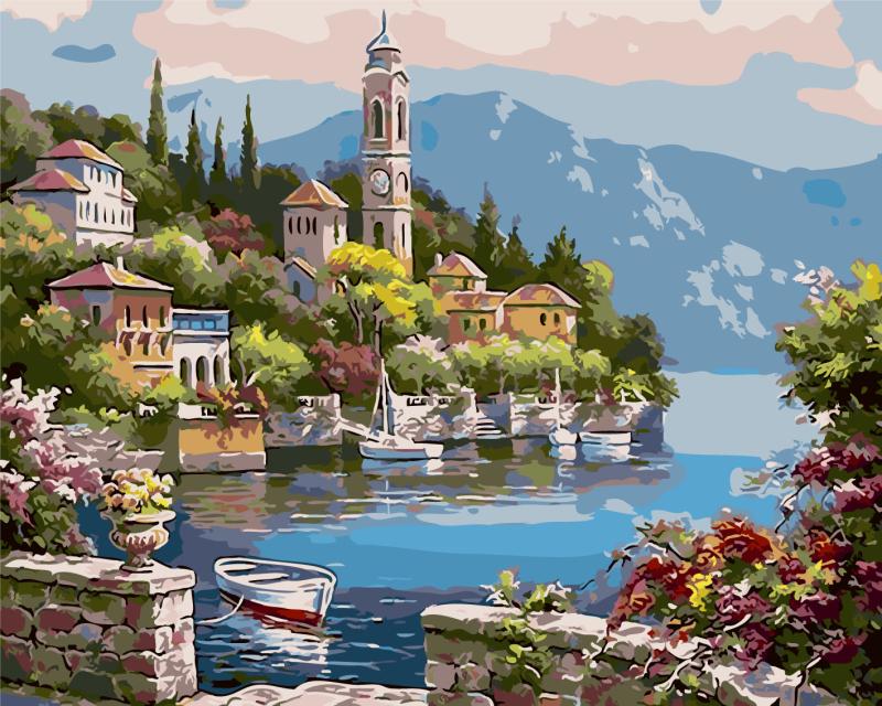 Приморский город Diy картина маслом по номерам наборы настенная художественная картина домашний декор акриловая краска на холсте