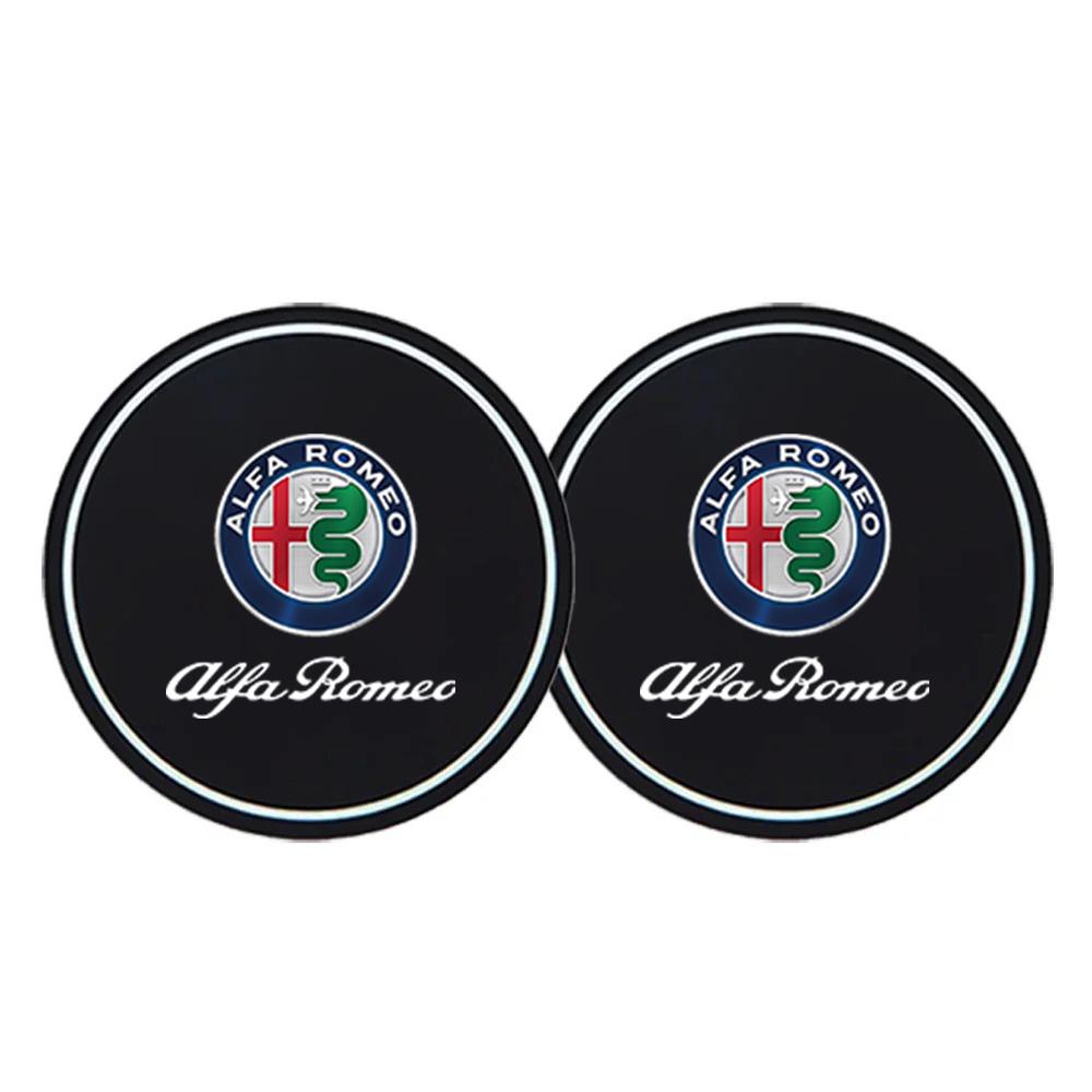 Car Stickers For Alfa Romeo 2Pcs Car Coasters Water Cup Slots Non-Slip Mat Waterproof Drink Pad For Alfa Romeo Giulia Stelvio Gi