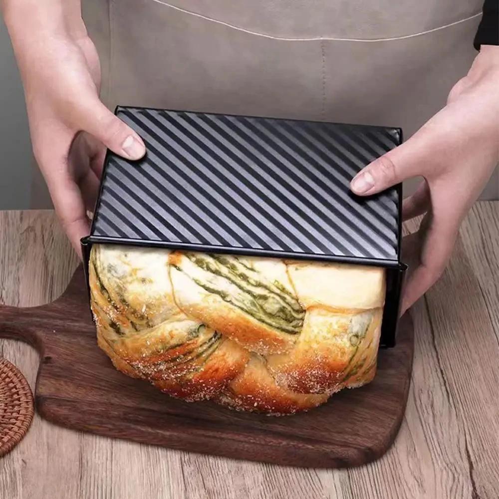 Kitchen Mold Cake Bread Pan with Lid Non-stick Bread Pan Rectangular Aluminized Steel Durable Bread Cake Toast Box Mold