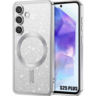 Чехол для Samsung Galaxy S25 Plus (S25+), Искрящаяся защита с серебристым магнитным кольцом