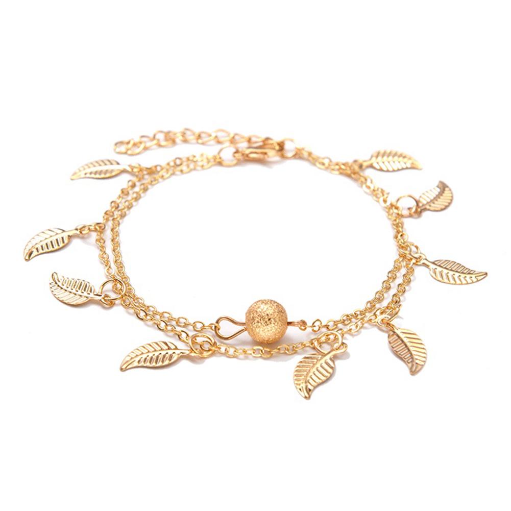 Women Double Chain Leaves Pendant Anklet Foot Bohemian Handmade Beads Anklets Foot Gothic Jewelry