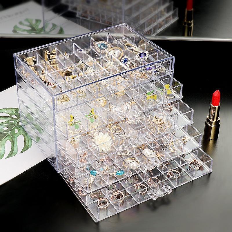 Trendy Large Capacity Transparent Jewelry Storage Box Women'S Multi-Layer Earrings Rings Necklace Box Home Drawer Style Jewelry Box Dustproof Drawer