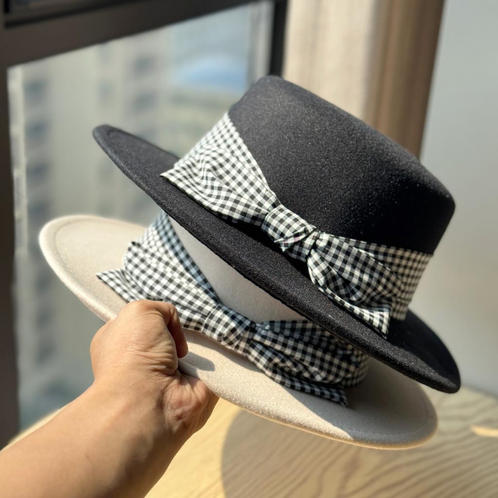 Новая Модная и Элегантная Шерстяная Шляпа-Ведро в Клетку с Бантом в Стиле Хепберн для Женщин на Осень и Зиму
