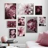 Nordic Posters And Prints Big Pink Peony Rose Flower Leaves Wall Art Canvas Painting Wall Pictures For Living Room Home Decor
