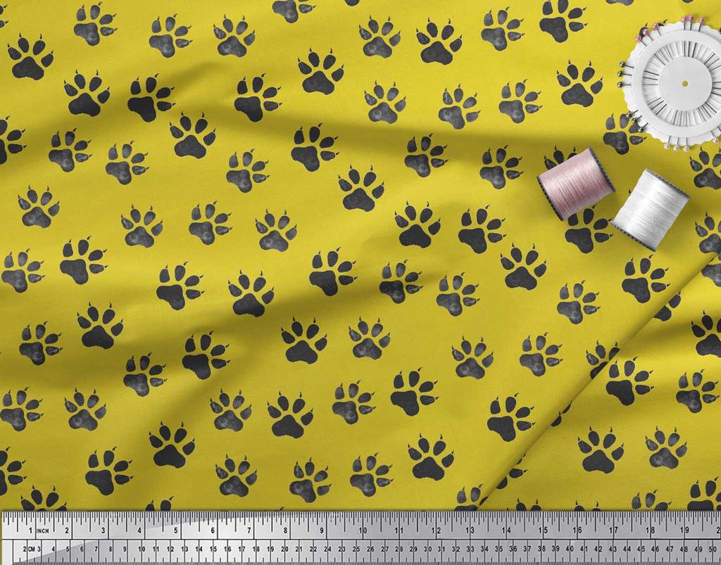 Soimoi Желтая японская креп-сатиновая ткань с трафаретом в виде льва для шитья с животным принтом, метр 42 дюйма