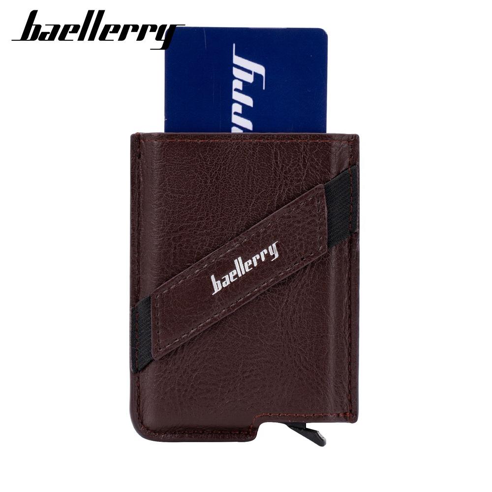 Baellerry Мужская мода Всплывающий держатель для карт с защитой RFID Кошелек большой емкости из искусственной кожи Антимагнитный алюминиевый чехол с эластичным ремешком