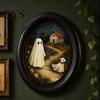 Oval Wood Picture Frame Halloween Gothic Wooden Hanging Plaque, Vintage Black Cat Ghost Wall Sweet Cool Sign Sign, Retro Waterproof Decorative Art for