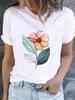 (Asian Size) Sweet Flower Style Cute Casual Short Sleeve T Tee Top Clothing Shirt Women Printed Lady Fashion Female Graphic T-shirts