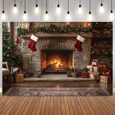 Christmas Indoor Photography Background Fireplace Gifts Socks Xmas Tree Interior Party Birthday Home Decor Photo Backdrop Studio12