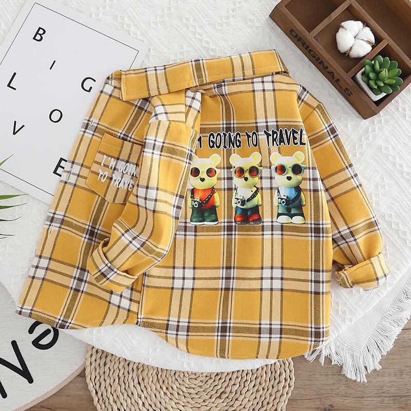 Рубашка из плюша для мальчиков, хлопковая шерсть, теплая рубашка для детей на осень и зиму, клетчатая рубашка, корейская куртка для малышей