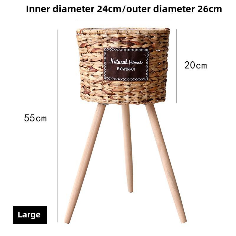 Корзина для цветов из соломы и ротанга в скандинавском стиле с деревянной подставкой для украшения интерьера