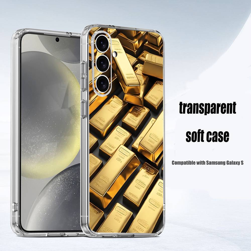 Деньги Золото Искусство Чехол Для Телефона Для Samsung S24,30,21,22,23,20 FE,lite,PIus,Ultra,5G,Note,9,10 Прозрачная Крышка