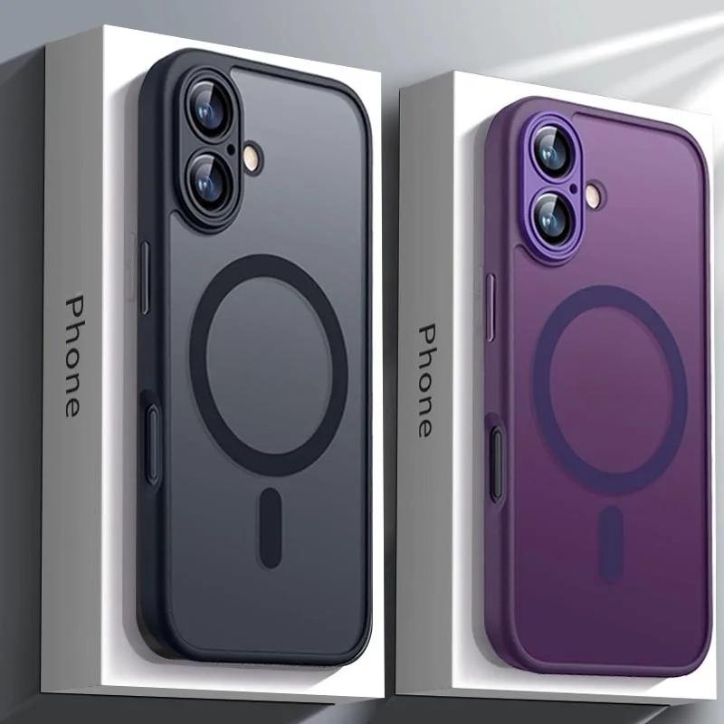 Роскошный Магнитный Матовый Полупрозрачный Ударопрочный Чехол Для iPhone 17 16 15 14 Plus 13 12 17 Pro Max Для Беспроводной Зарядки Magsafe