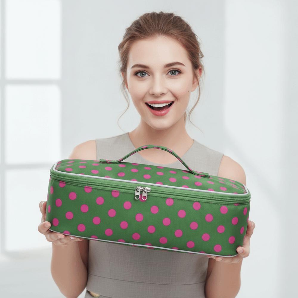 Polka Dot Hair Dryer Bag Quilted Cotton Curling Iron Organizer Styling Tool Case Beauty Lovers