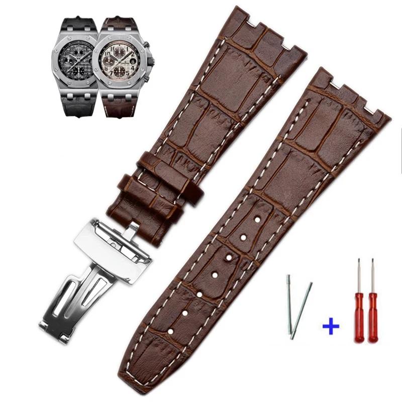 Верхний слой Натуральная Кожа Ремешок для Часов для AP Audemars 15400 15703 Royal Oak Offshore Серии Мужской 26 мм Черный Коричневый Ремешки