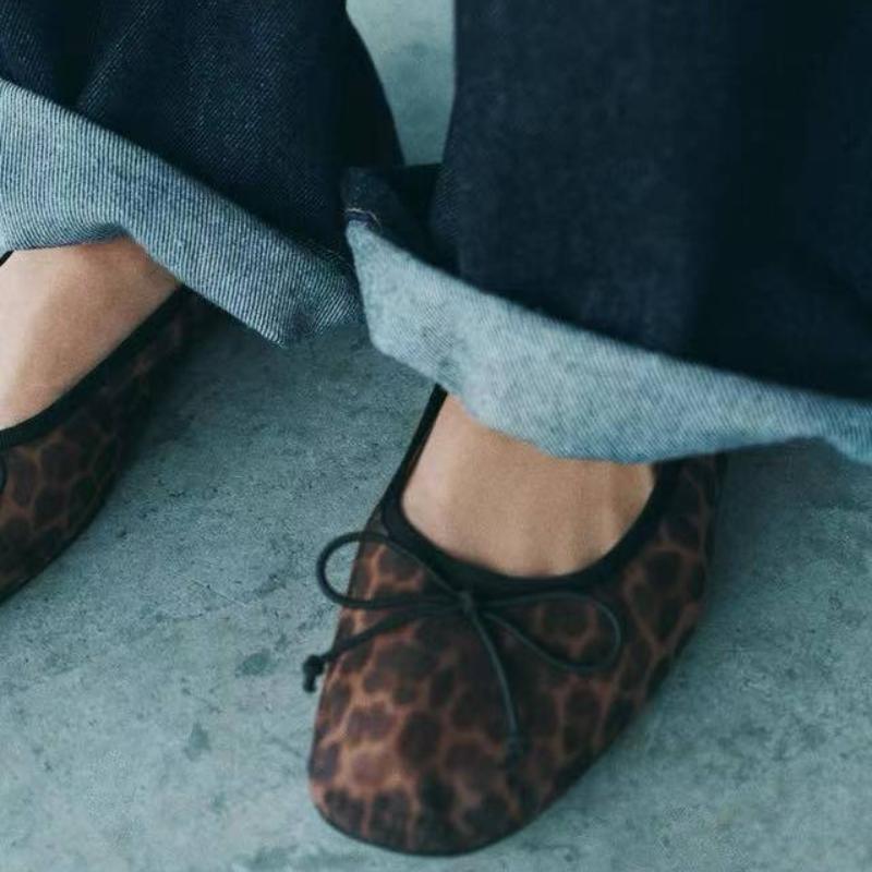 Модные Уютные Балетки из Сетки с Леопардовым Принтом Женские Сексуальные с Круглым Носком и Бантом Дизайнерская Обувь Модные Туфли Мэри Джейн на Мягкой Подошве