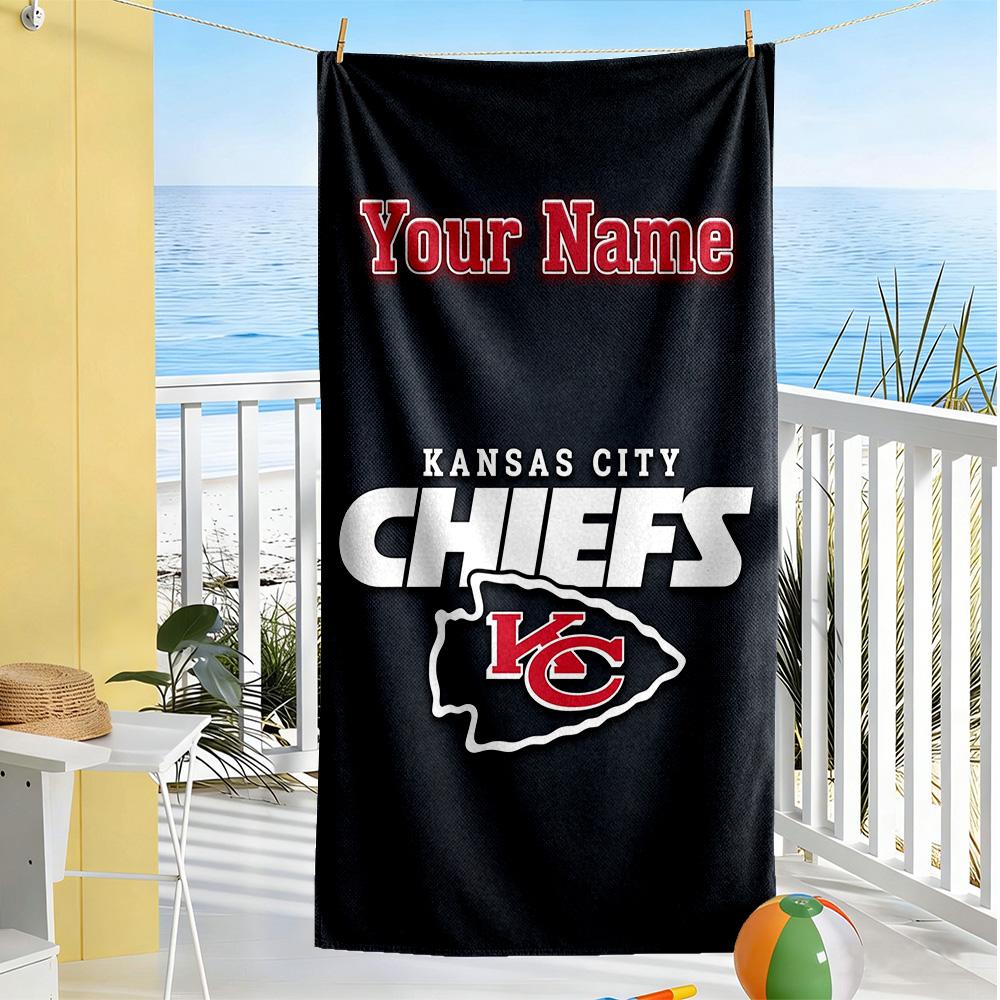 Kansas City Football Personalized Text Beach Towel Super Soft Microfiber Quickdry Fabric